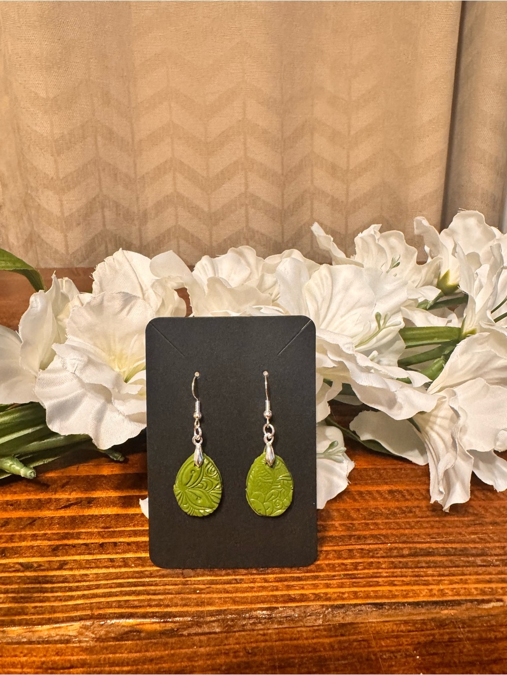 Olive Green Teardrop Floral Dangle Earrings - Women Jewelry